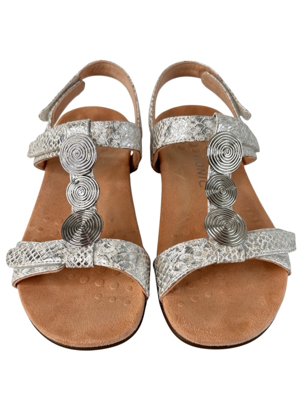 VIONIC FARRA Lizard White Comfort Sandals Sz 7 Adjustable Built In Orthotic NEW